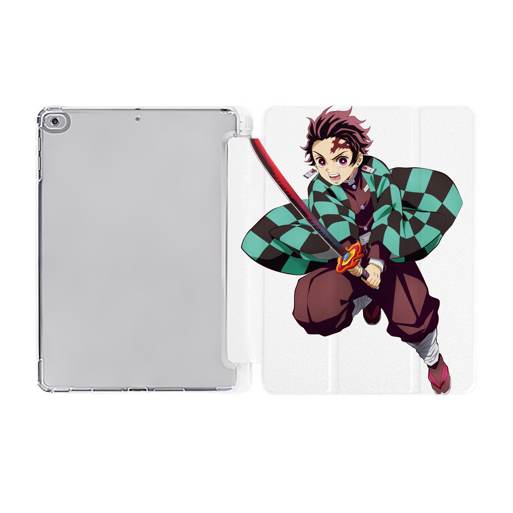 （画像用） 鬼滅の刃 竈門 炭治郎／かまど たんじろう Kamado Tanjirou IPad ケース ペン収納付き 三つ折りスタンド PUレザー×シリコン 対応機種9.5/10.5/10.9インチ
